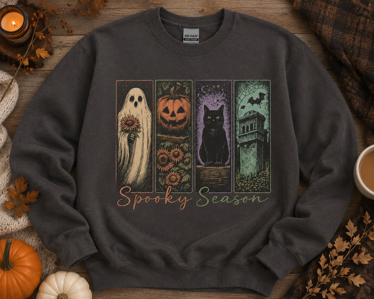 Spooky Season – Vintage Halloween Ghost, Pumpkin & Black Cat Graphic Tee