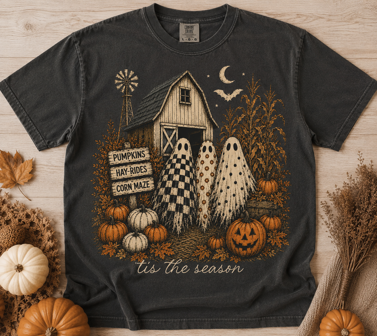 Haunted Harvest – Vintage Halloween Farm Graphic Tee