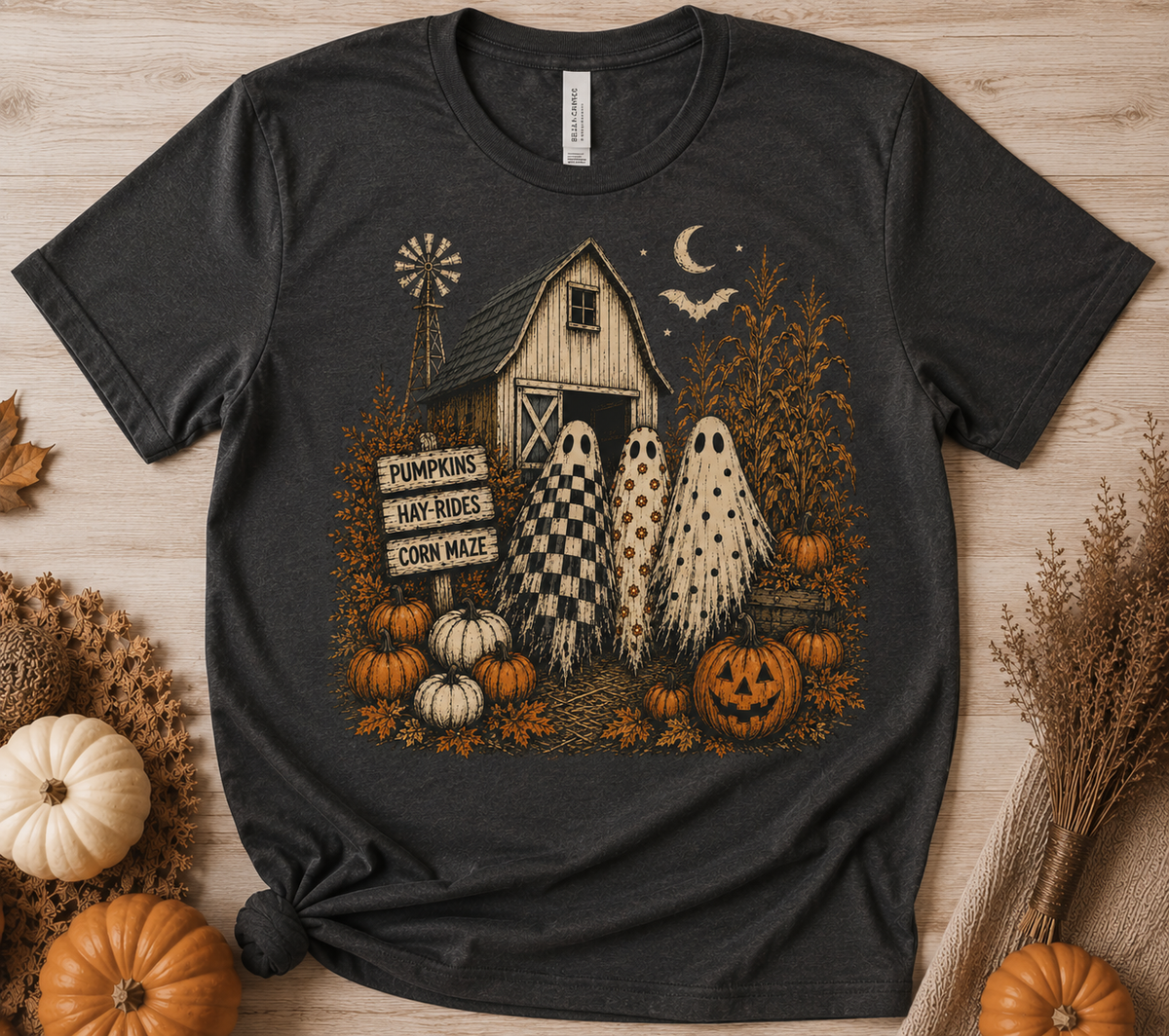 Haunted Harvest – Vintage Halloween Farm Graphic Tee